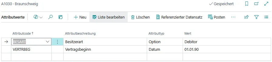 Abbildung: Attributwerte im Tabellenformular