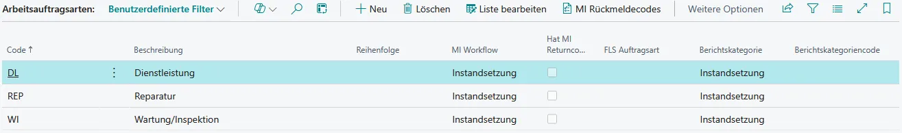 Abbildung 105: Arbeitsauftragsarten