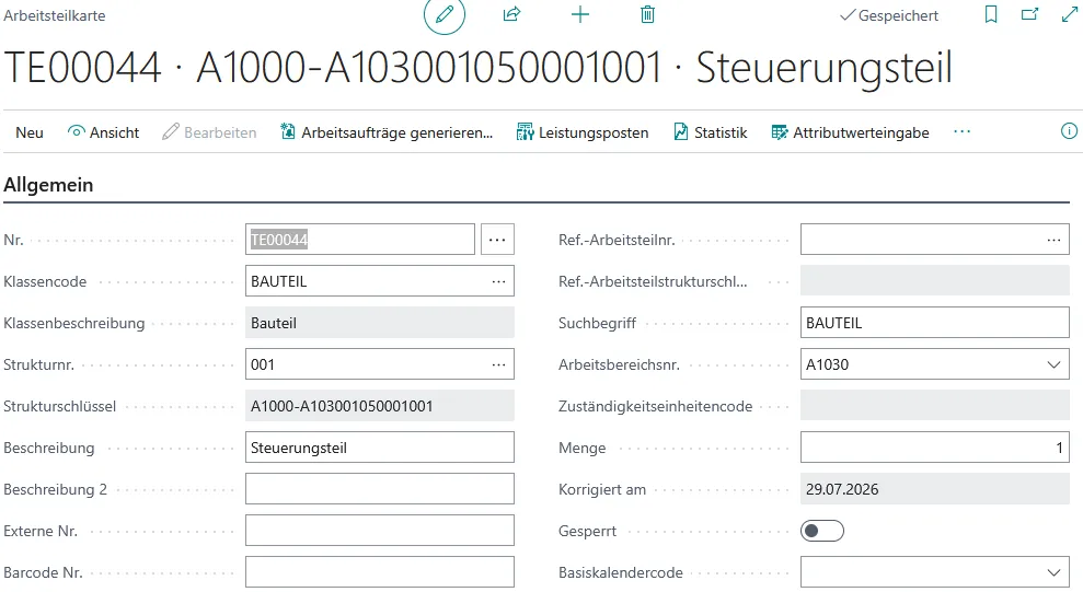 Abbildung: Arbeitsteilkarte, Reiter Allgemein