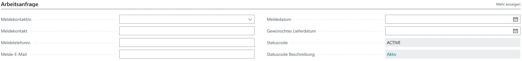 Abbildung: Aktiver Arbeitsauftrag, Reiter Arbeitsanfrage
