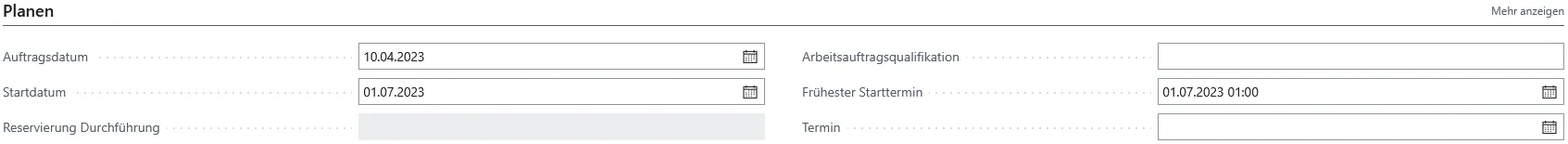 Abbildung: Aktiver Arbeitsauftrag, Reiter Planen