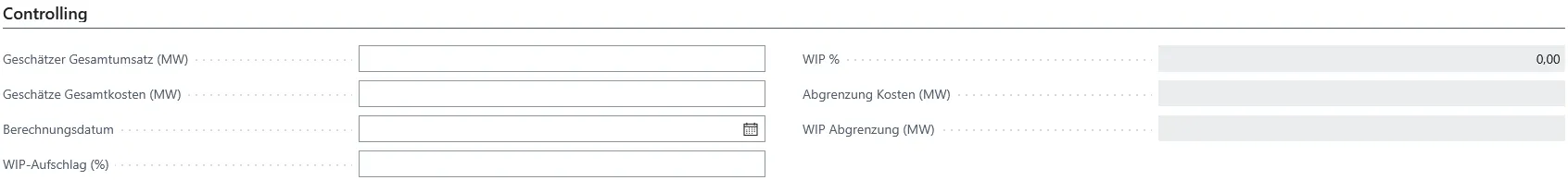 Abbildung: Aktiver Arbeitsauftrag, Reiter Controlling
