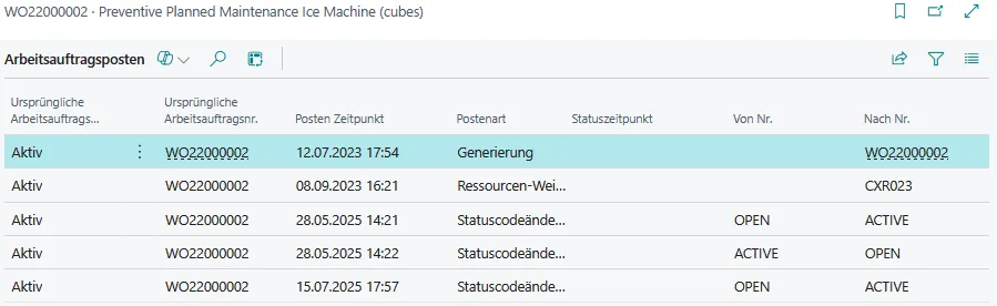 Abbildung: Arbeitsauftragsposten