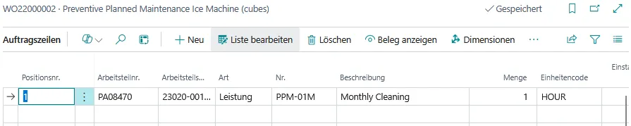Abbildung: Arbeitsauftragszeilen
