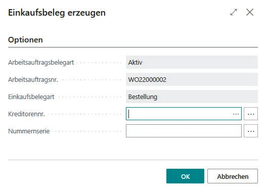 Abbildung: Einkaufsbeleg erzeugen, Dialog