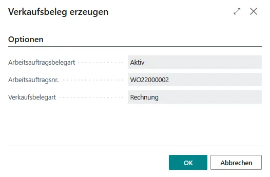 Abbildung: Verkaufsbeleg erzeugen, Dialog