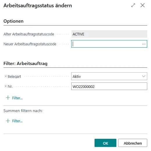 Abbildung: Arbeitsauftragsstatus ändern