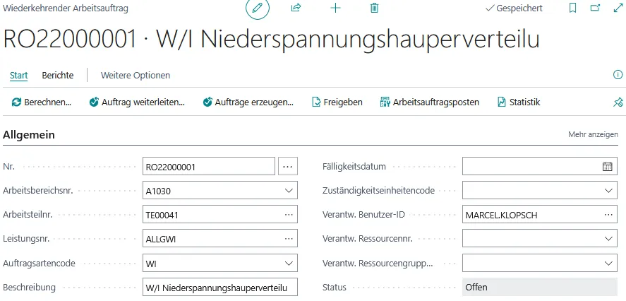 Abbildung: Wiederkehrender Arbeitsauftrag, Reiter Allgemein