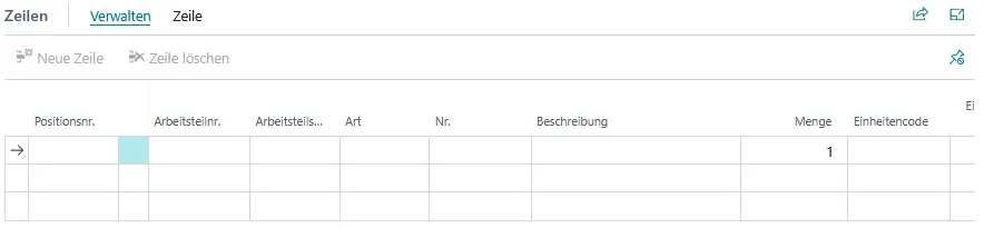 Abbildung: Wiederkehrender Arbeitsauftrag, Zeilenbereich