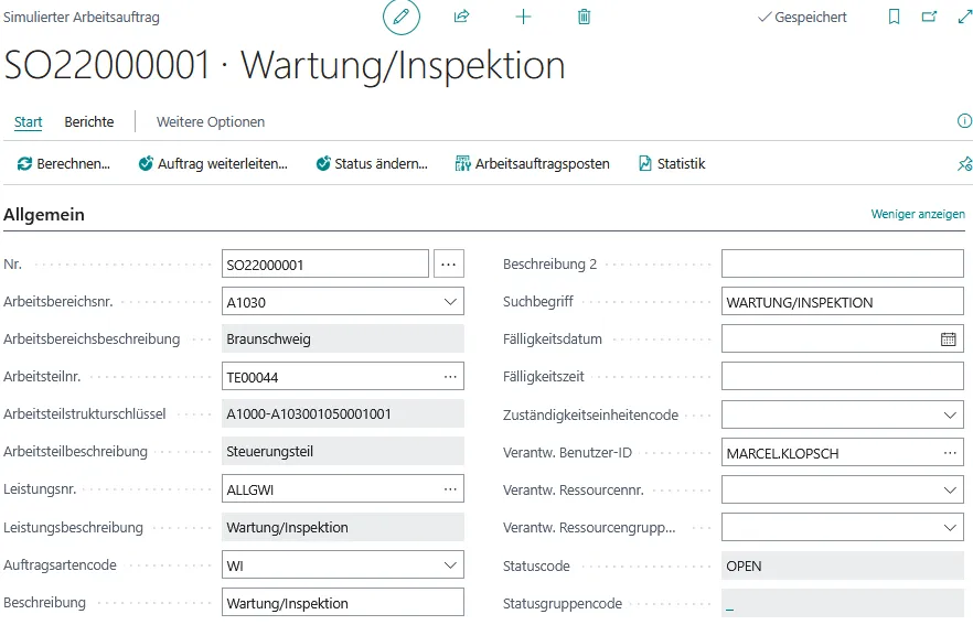 Abbildung: Simulierter Arbeitsauftrag