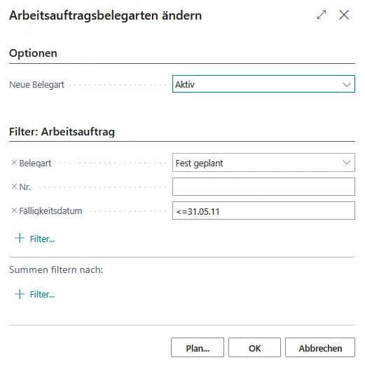 Abbildung 179: Arbeitsauftragsbelegarten ändern, Reiter Arbeitsauftrag