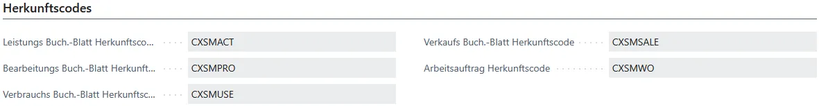 Abbildung 22: CX Service Einrichtung, Reiter Herkunftcodes