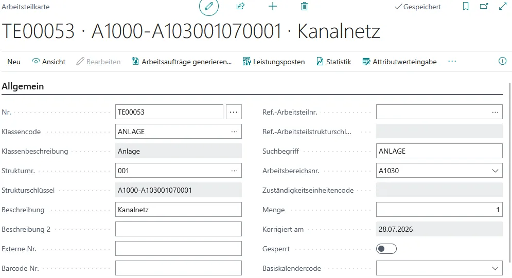 Abbildung: Arbeitsteilkarte der neuen Anlage