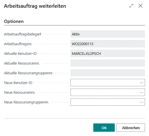 Abbildung: Arbeitsauftrag weiterleiten