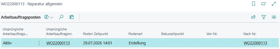 Abbildung: Arbeitsauftragsposten