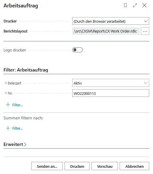 Abbildung: Arbeitsauftrag drucken