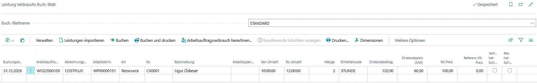 Abbildung: Verbrauchsbuchblatt