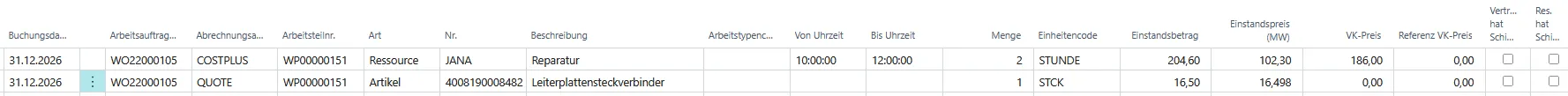 Abbildung: Verbrauchsbuchblatt mit erfassten Verbräuchen