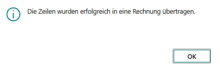 Abbildung: Verkaufsrechnung erstellen, Erfolgsmeldung
