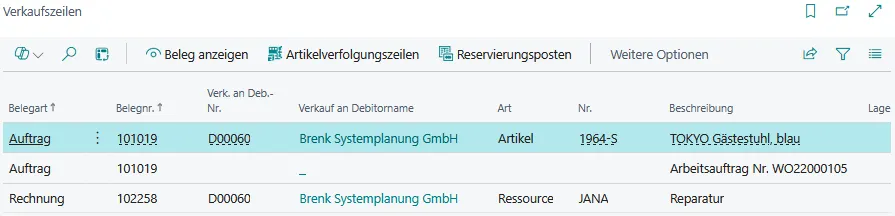 Abbildung: Ungebuchte Verkaufszeilen