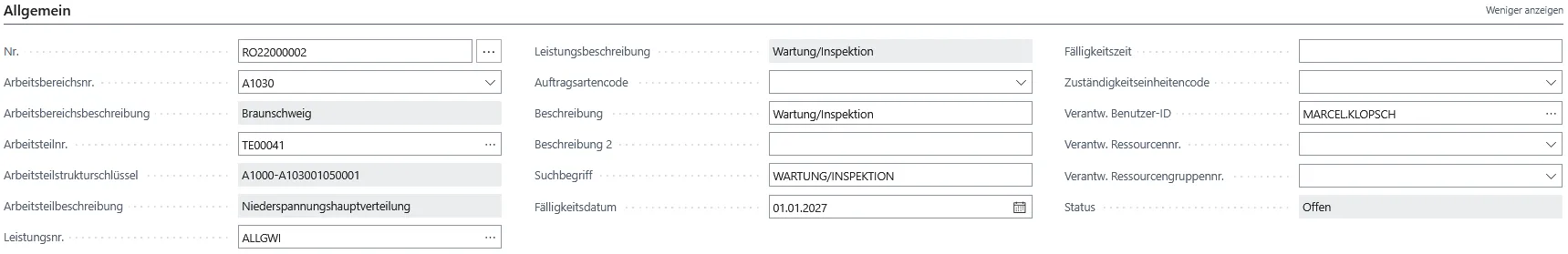 Abbildung: Wiederkehrender Arbeitsauftrag, Reiter Allgemein