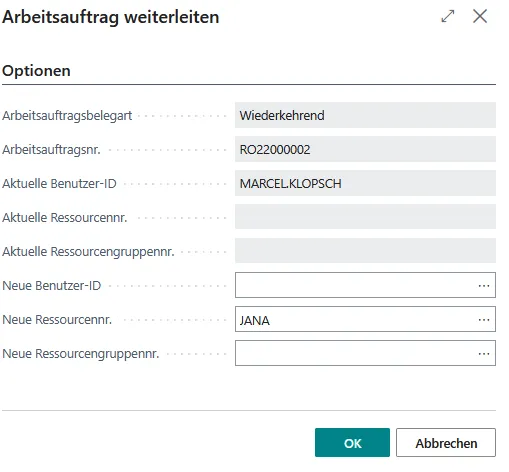 Abbildung: Wiederkehrenden Arbeitsauftrag weiterleiten
