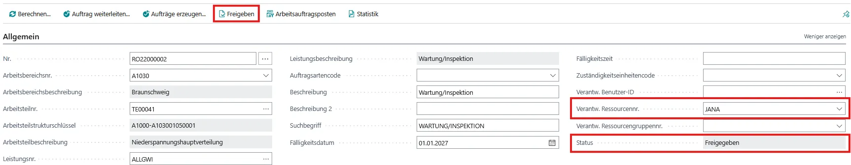Abbildung: Freigegebener Wiederkehrender Arbeitsauftrag