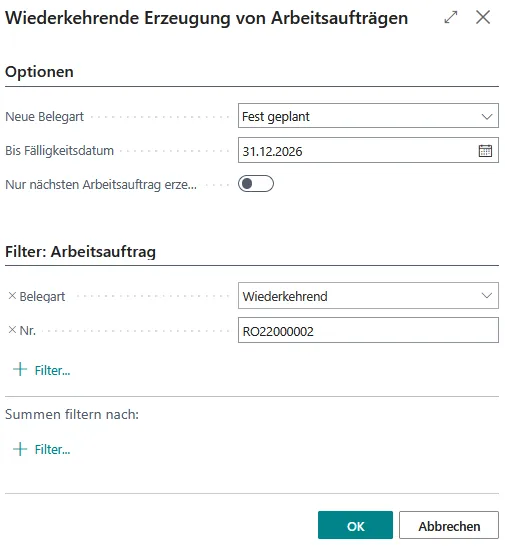 Abbildung: Fest geplante Arbeitsaufträge erzeugen