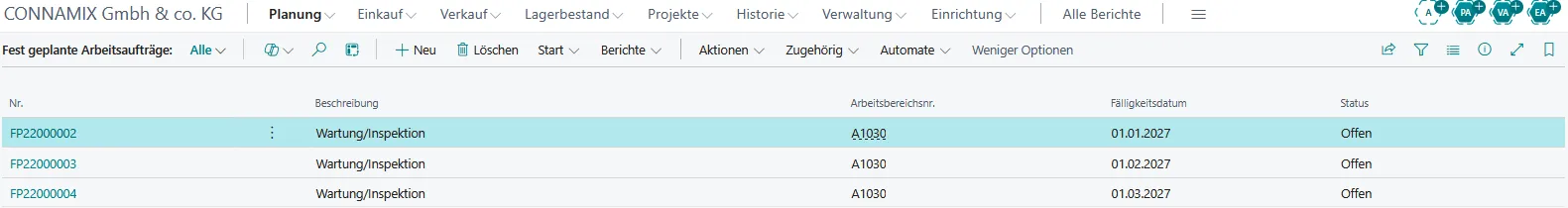 Abbildung: Fest geplante Arbeitsaufträge