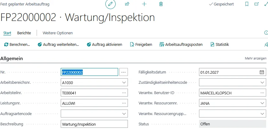 Abbildung: Fest geplanter Arbeitsauftrag