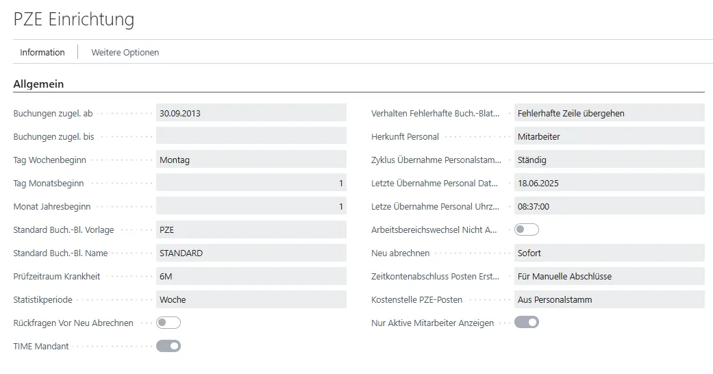 Einrichtung Allgemein, Stempelung und Batchlauf Ansicht Pt. 1