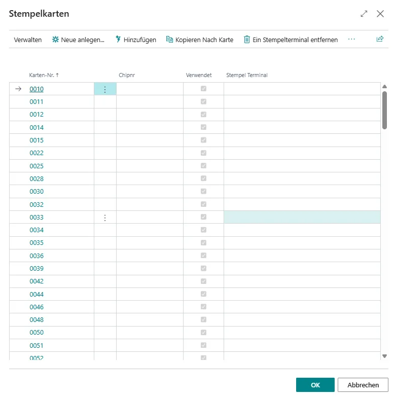 Stempelkarten Ansicht