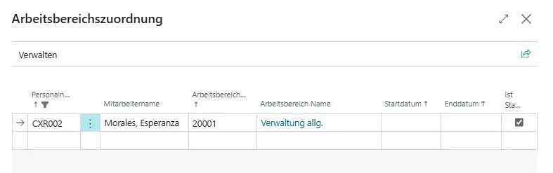 Arbeitsbereichszuordnung Ansicht