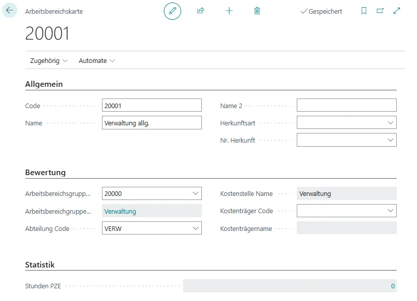 Arbeitsbereichskarte Ansicht