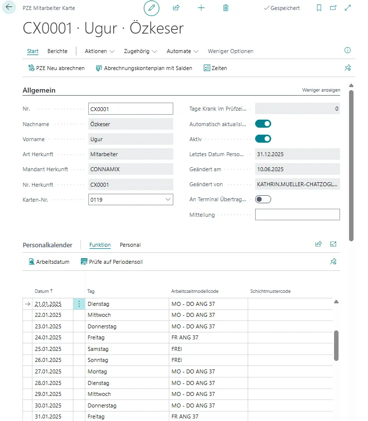 PZE Mitarbeiter Karte Ansicht