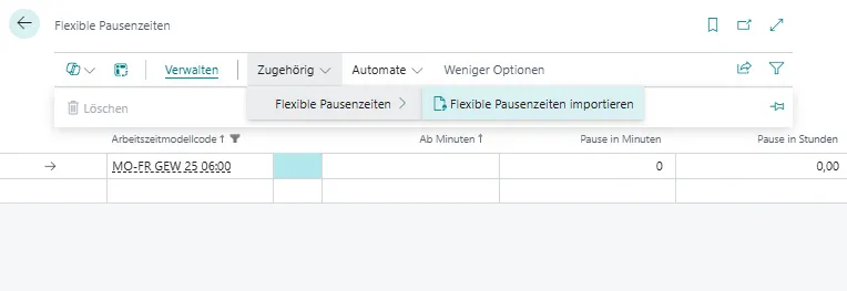 Arbeitszeitmodell, Flexible Pausenzeiten Ansicht