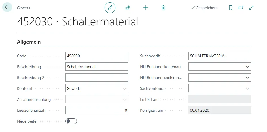 Ansicht Gewerkkarte