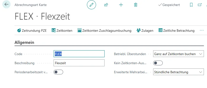 Abrechnungsart Karte Ansicht