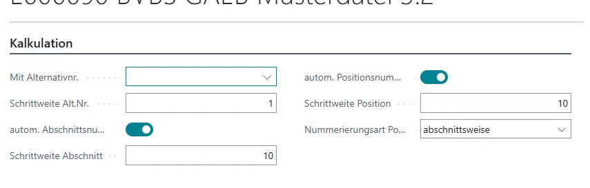 Ansicht Kalkulation