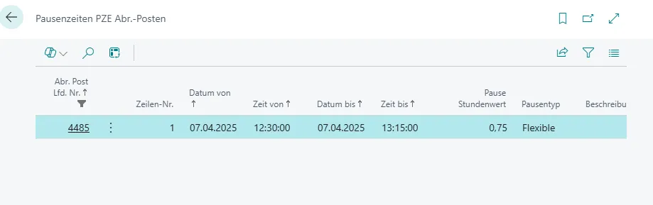Pausenzeiten PZE Ansicht