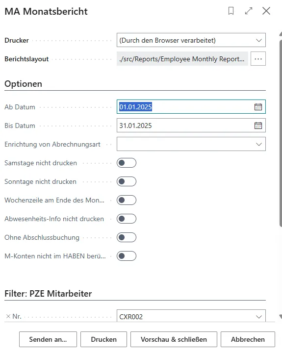 Requestform MA Monatsbericht Ansicht