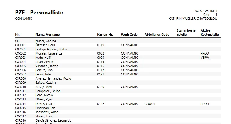  PZE Arbeitnehmer Liste Ansicht